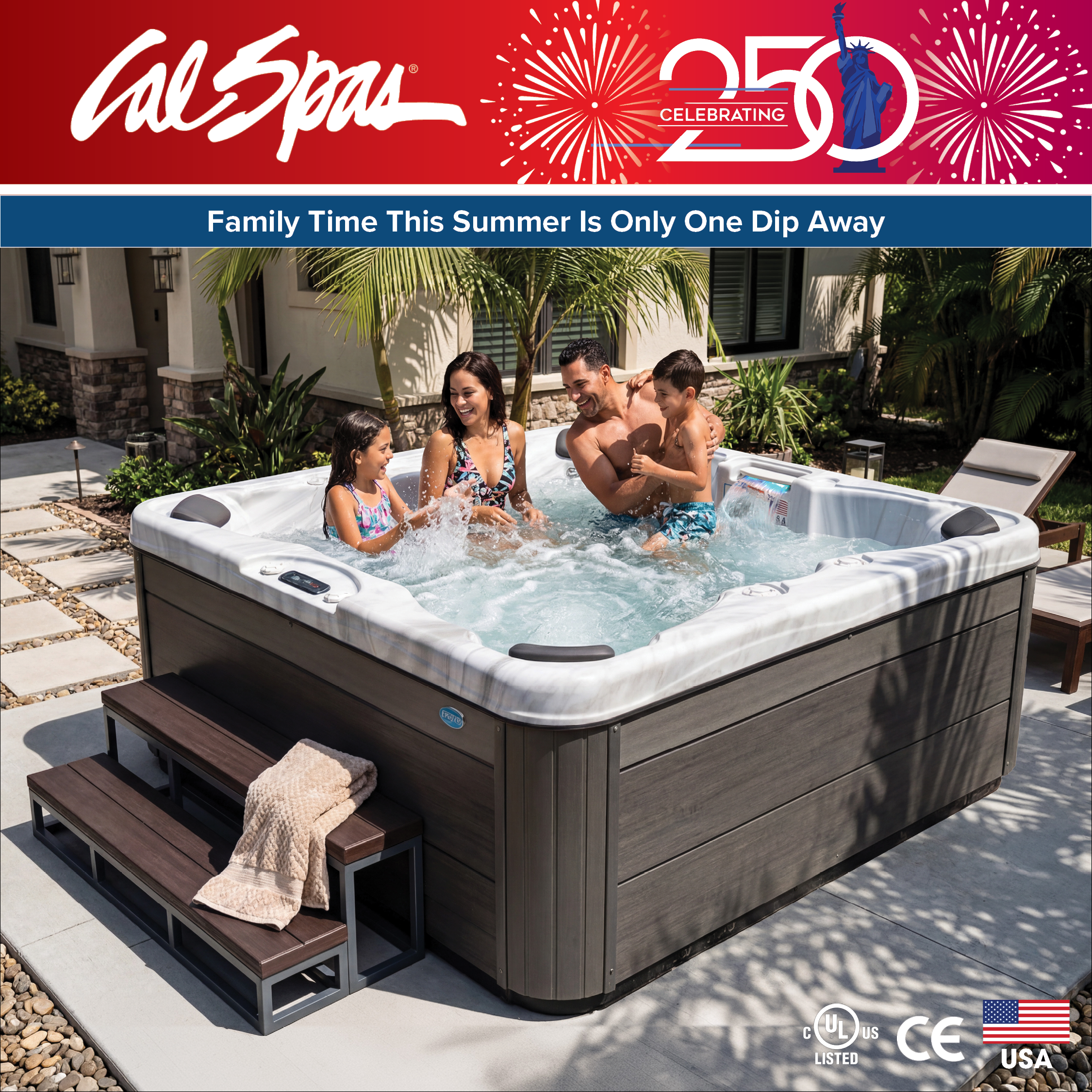Calspas hot tub being used in a family setting - Buena Park
